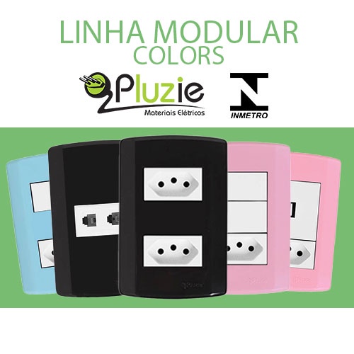 Interruptor e tomada Pluzie Modular colorida preto azul rosa