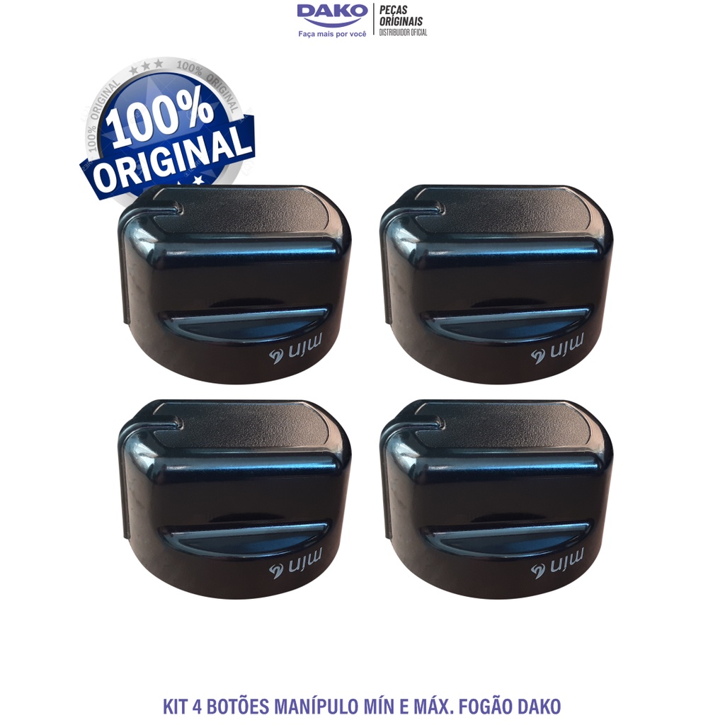 04 Botões Manípulos com estampo para Fogões Dako Supreme e Dako Magister, 100% Original de Fábrica