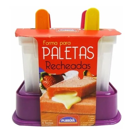 Forma p/ Picolé c/ Recheio Paleta Faz 4 Paletas Dimensão do Produto 14cm Cores Sortidas, Plasutil