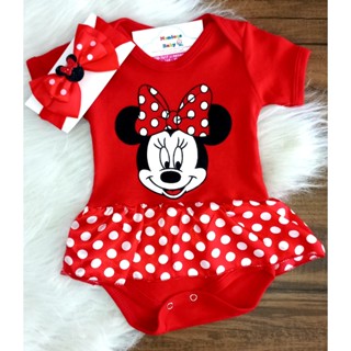 Body Bebe Minnie Body + Laço Mesversario Bori infantil fantasia