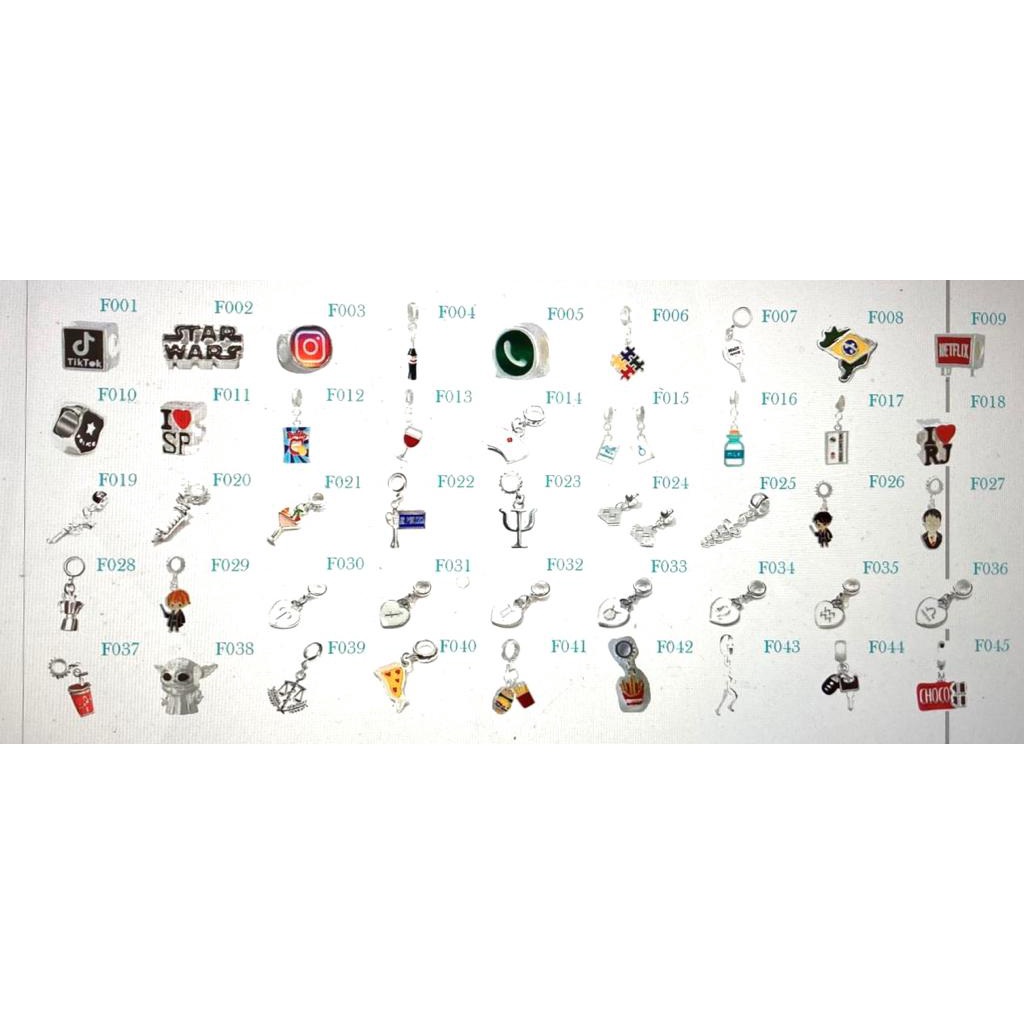 Berloques Variados Banhados A Prata 925 Diversos Para Pulseira em Oferta na Shopee