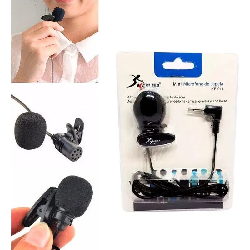 MICROFONE DE LAPELA PARA YOUTUBERS E VIDEO CHAMADAS 90CM KNUP - KP-911