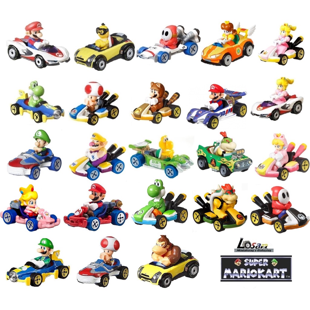 Hot Wheels Mario Kart Mattel - Escolha o seu (Carrinhos - Coleção - Brinquedos - Miniaturas de Carros - Colecionador - Wario Peach cat gatinho yoshi shy guy koopa troopa lakitu luigi glider)