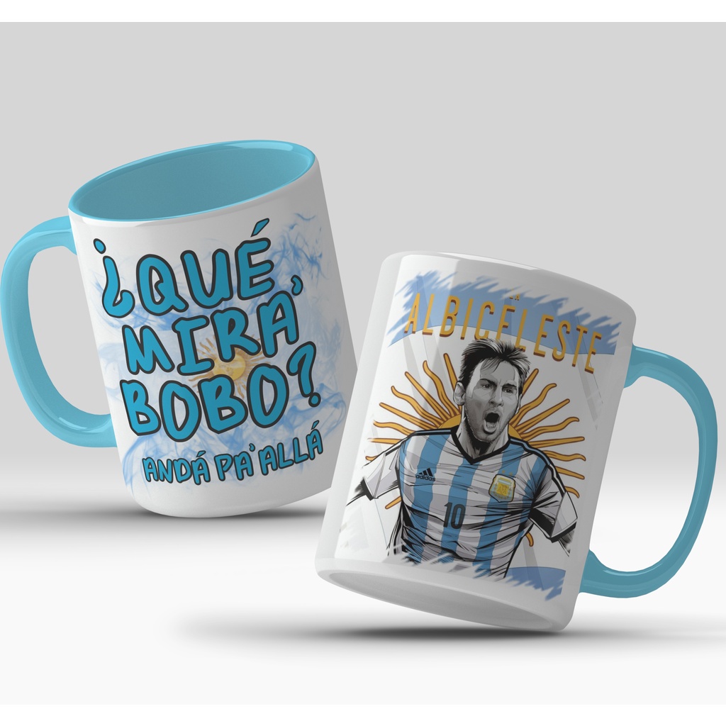Caneca personalizada Messi - Qué mirá bobo? - meme Messi - Argentina copa do mundo
