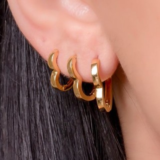 Brinco Trio Argola de Coração Lisa FOLHEADO A OURO 18K Kit 3 pares BRINCOS DE ARGOLA DE CORAÇÃO LISA BANHADOS OURO 18K