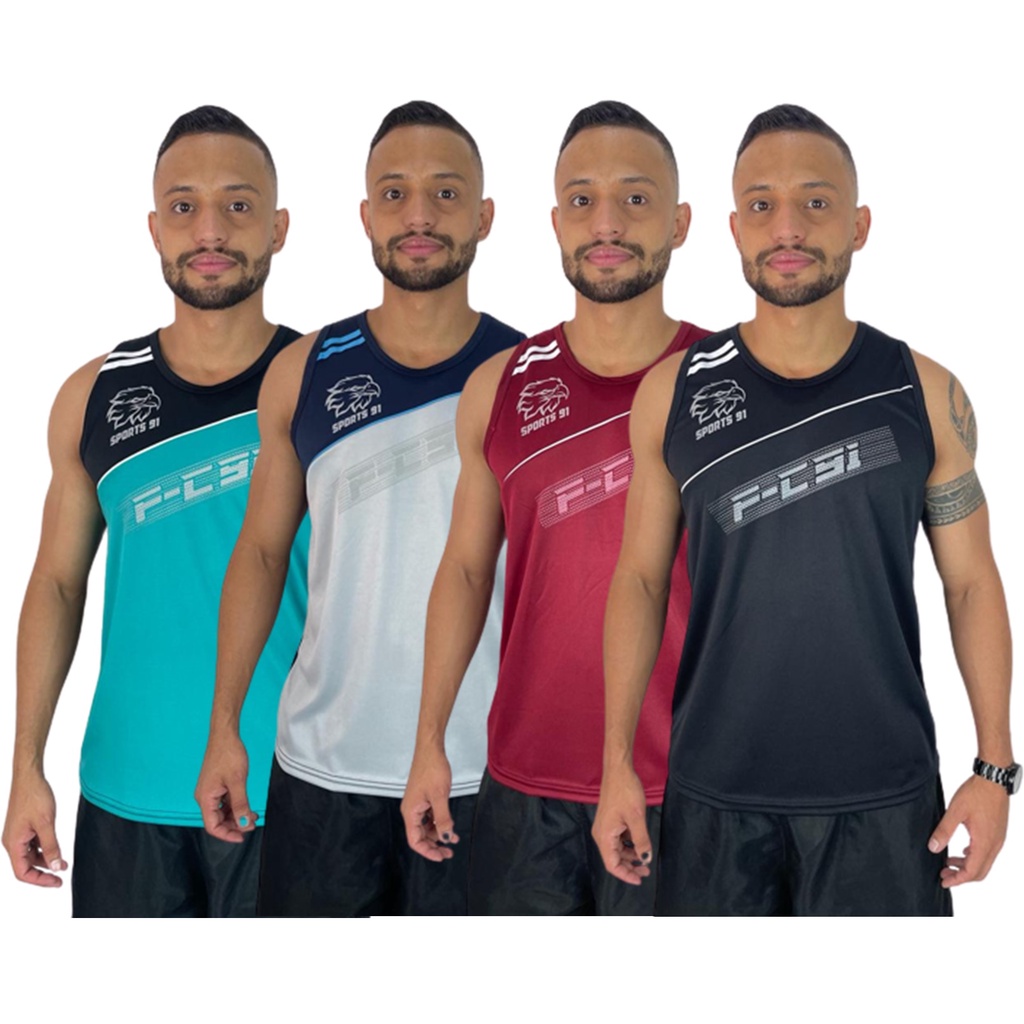 kit 05 Camisas Regata dry fit Poliéster Masculina  para Academia Esportes Lazer Tamanho do M ao GG Camisetas Espotivas