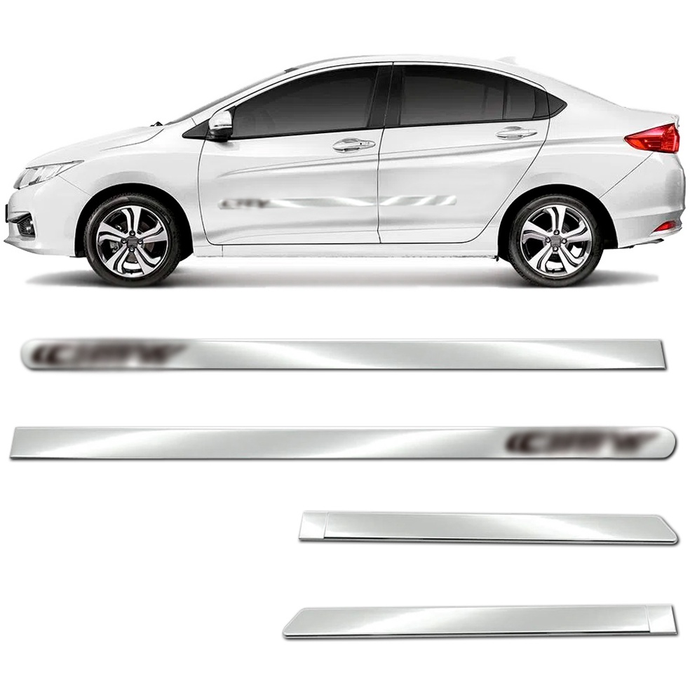 Kit Friso Lateral Personalizado Modelo Largo Cor Cromado City 2009 á 2020 4 Portas