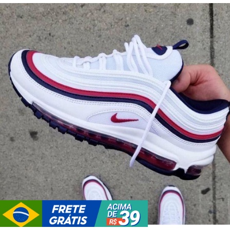 Air max 97 branco vermelho clearance e azul