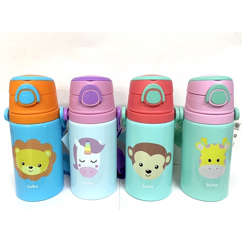 Garrafinha De Alumínio Buba 400ml Com Canudo em Silicone