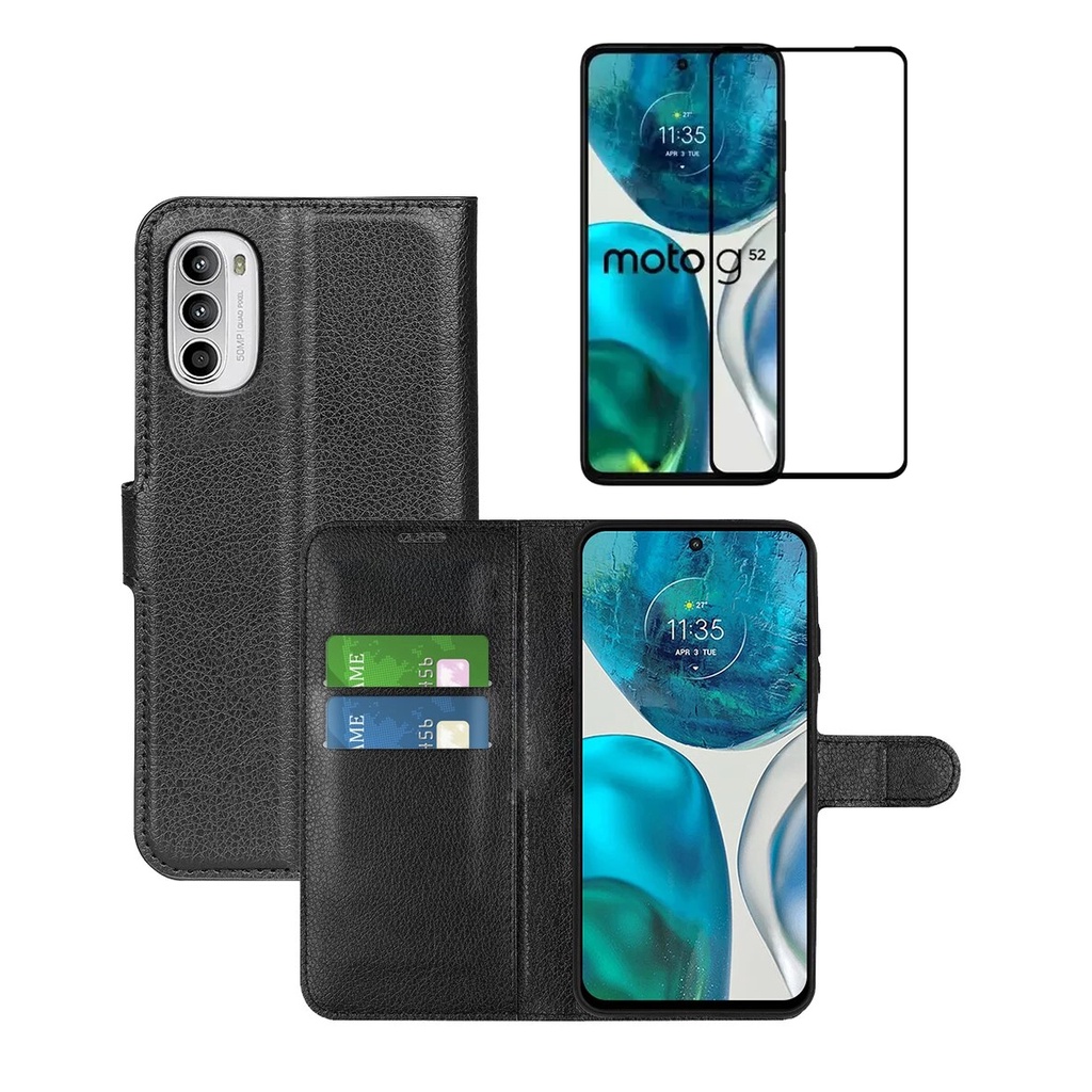 Capa Capinha Carteira Motorola Moto G52 / G82 + Película de Vidro 3d