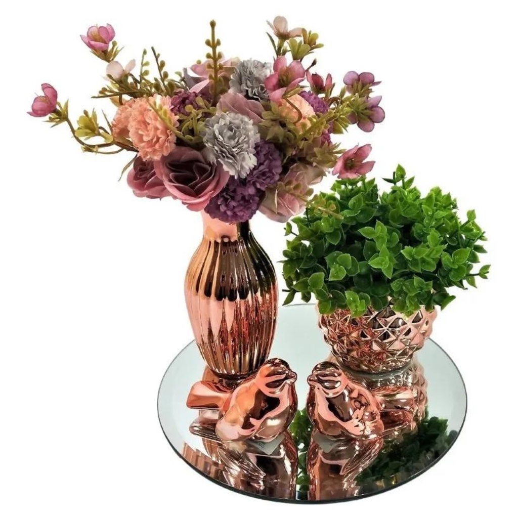 Kit 2 Vasinhos + Bandeja + Casal Pássaros+ Planta Artificial em Oferta na Shopee