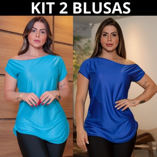 Kit 2 Blusas Mullet Feminina Alongada Confortável Dia a Dia Ombro Só