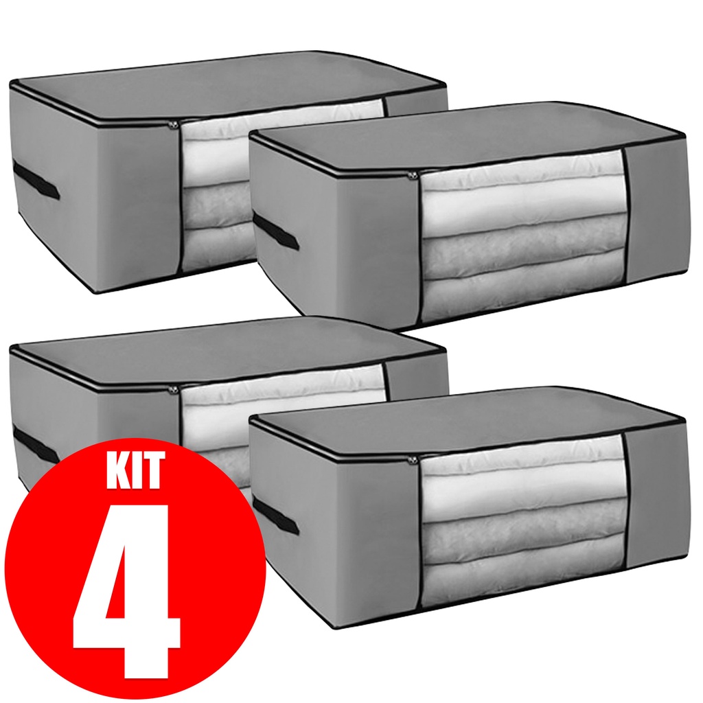 Kit 4 Caixas Organizadoras de Roupas Calçados Cobertas TNT Com Tampa Ecológico Multiuso