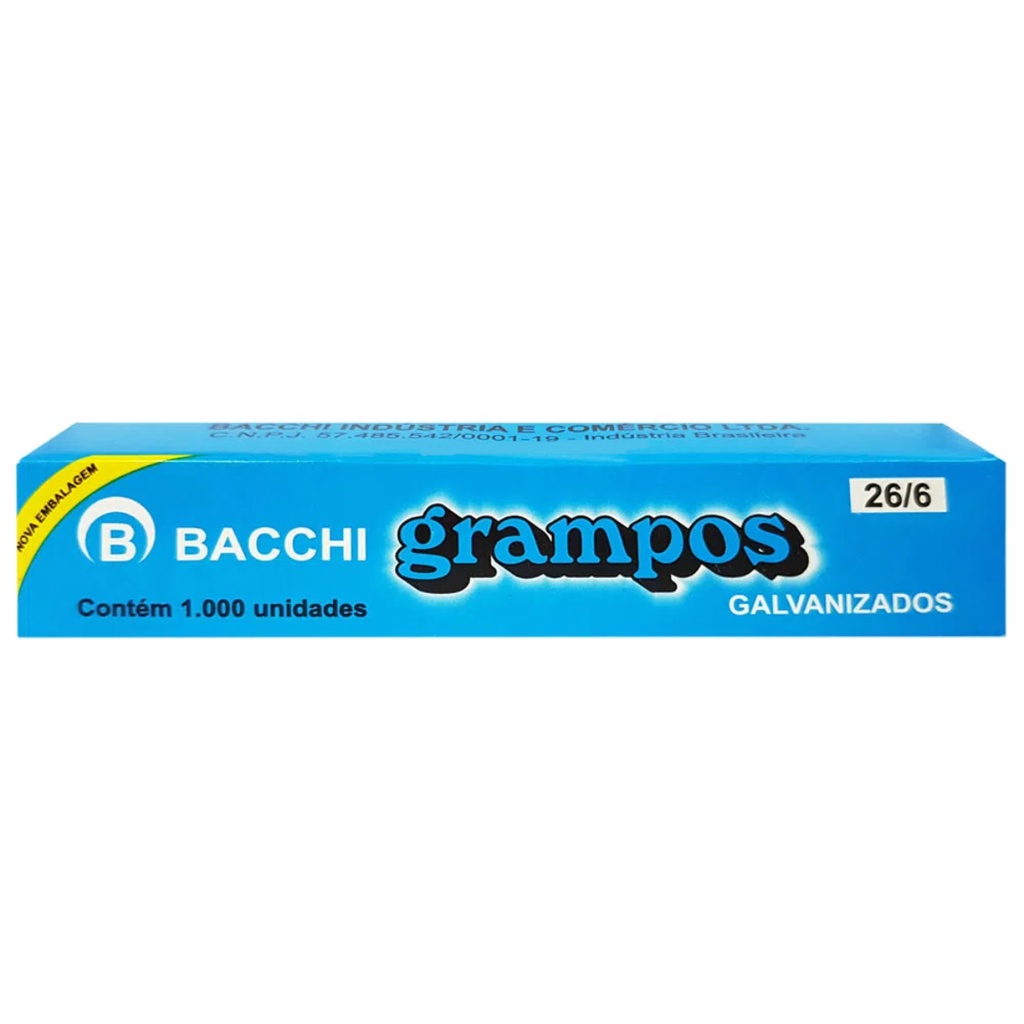 Grampo para grampeador galvanizado 26/6 com 1000 unidades Bacchi
