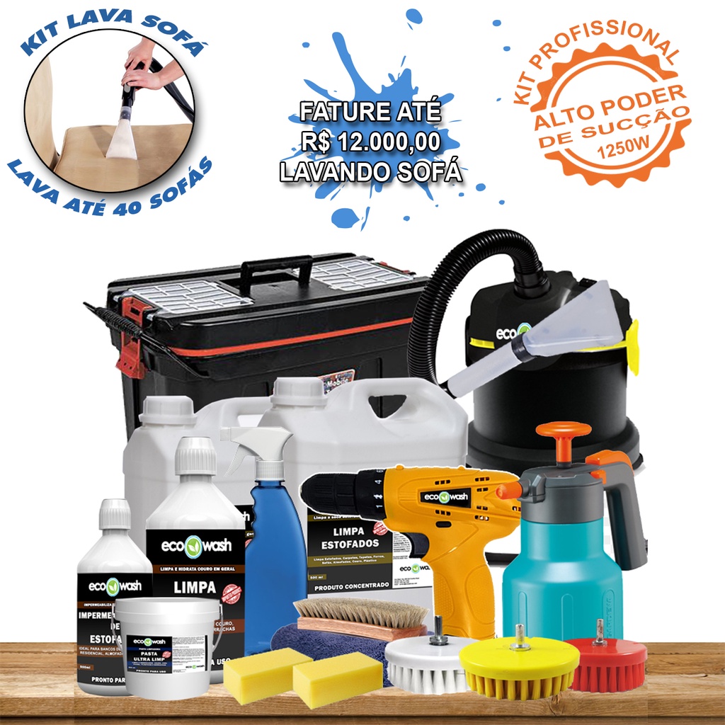 Kit Profissional para limpeza de Estofados, Sofá, Carpete, Tapete, trabalhe com Delivery atendendo em casa