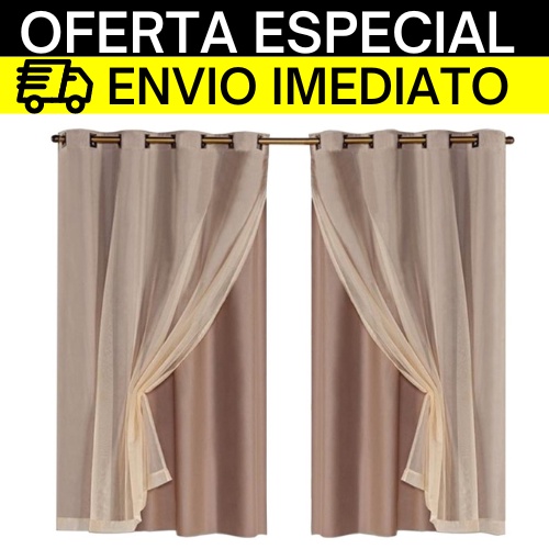 Cortina Blackout Pvc Com Tecido Voal Liso 2,00 M X 1,40 M