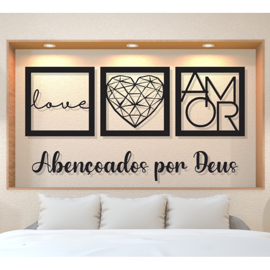 Kit Quadros Decorativos para Decoração de Quarto Sala Casa Cozinha + Frase Abençoados por Deus