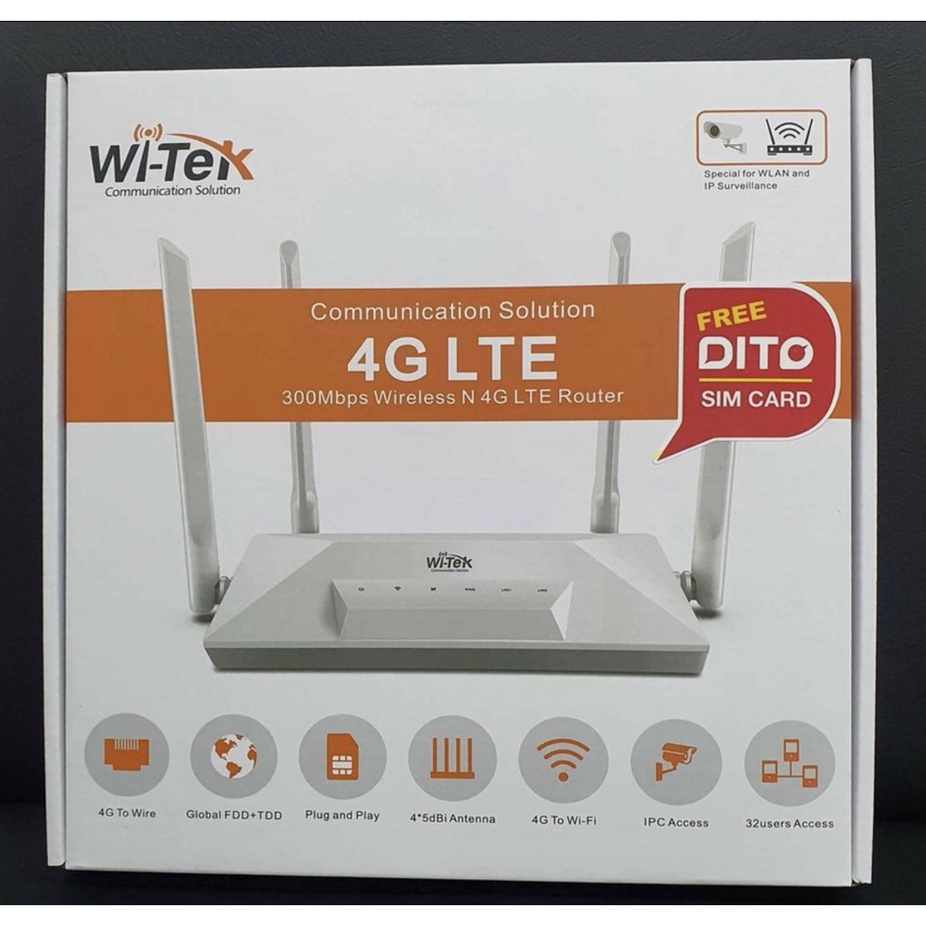 WiTek 4G/ LTE Wireless Router (Openline) with Free DiTO Sim Card ...
