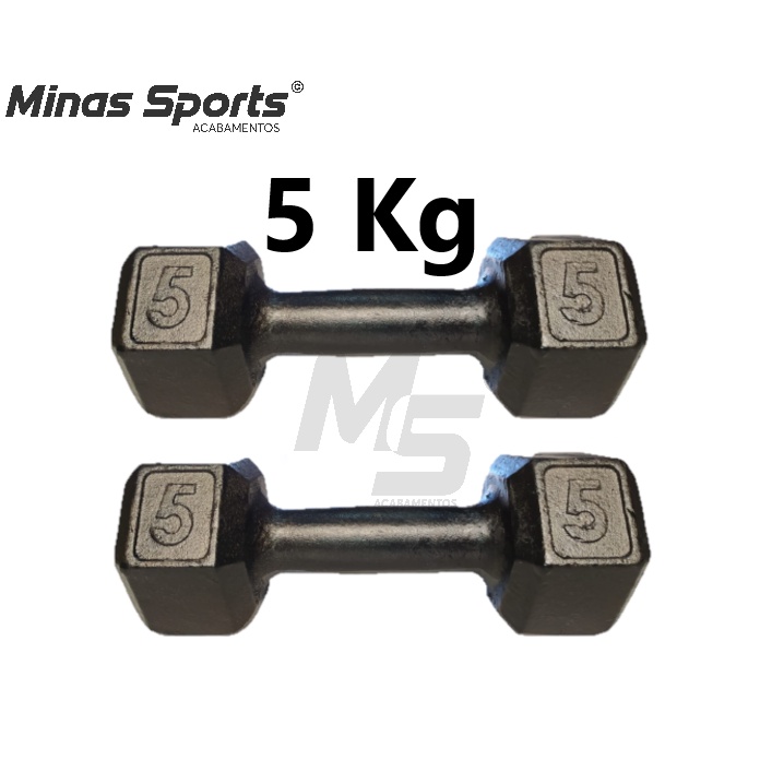 Par Halter Sextavado Pintado 5 Kg Treino Musculação C/ 2 Un