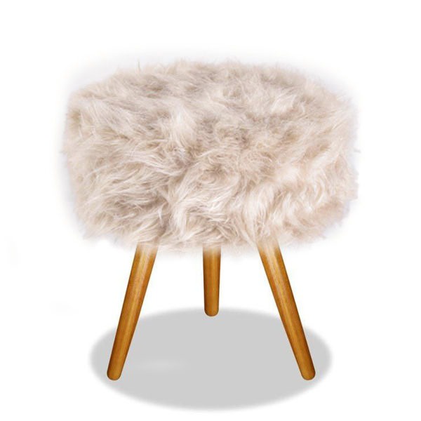 Puf, Puff Para Sala, Hall De Entrada,Quarto, Pelo Alto,Pelinho, Pelúcia, Off White Bege Nude