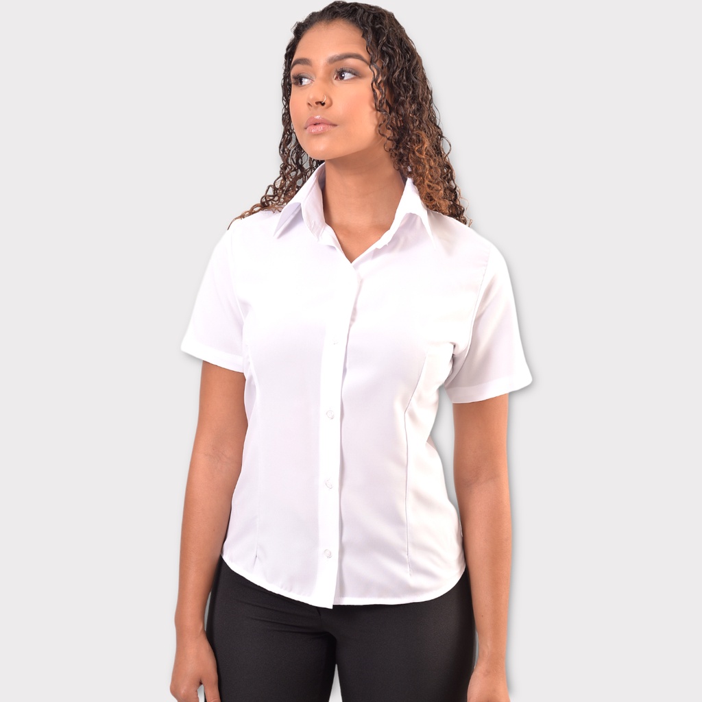 Camisete manga curta branca camisa social feminina gabardine em Oferta na Shopee