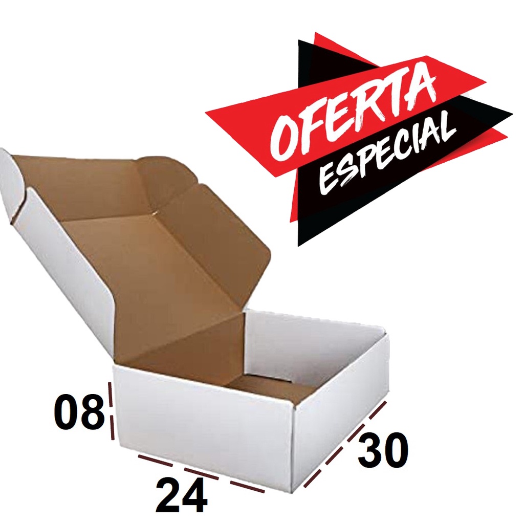5 Caixas de Papelão Montável Branca 30 x 24 x 08 Envios Correios Sedex E-Commerce