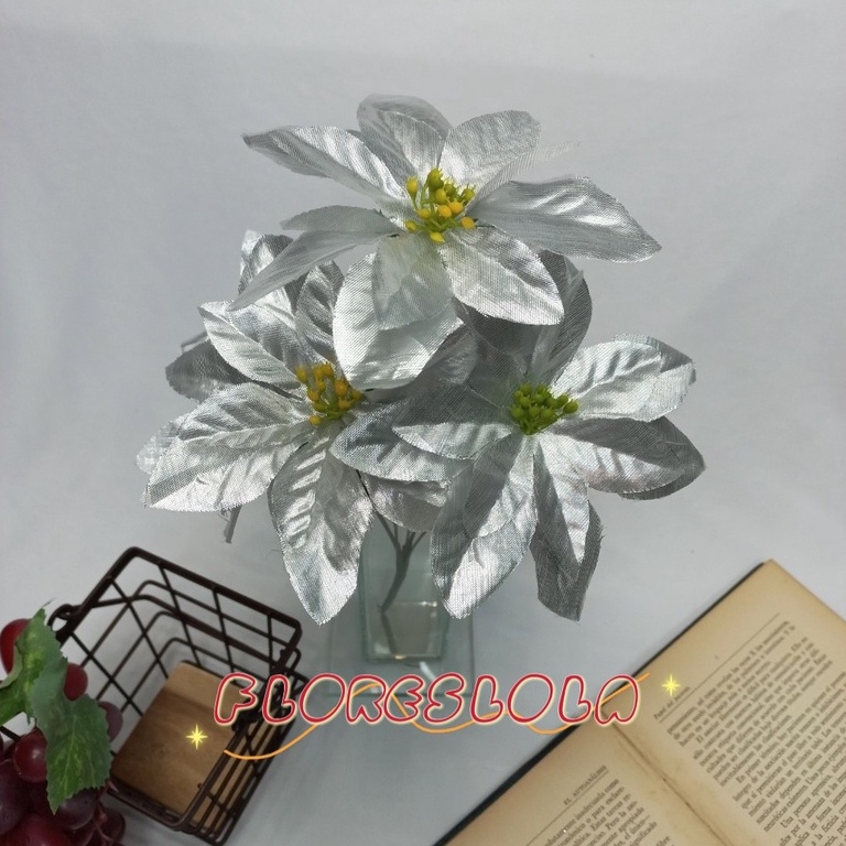 Bico de Papagaio Prata, Flor de Natal, Flores Prateadas P/ Decoração Casamento, Arranjos, Decorar Festas e casa