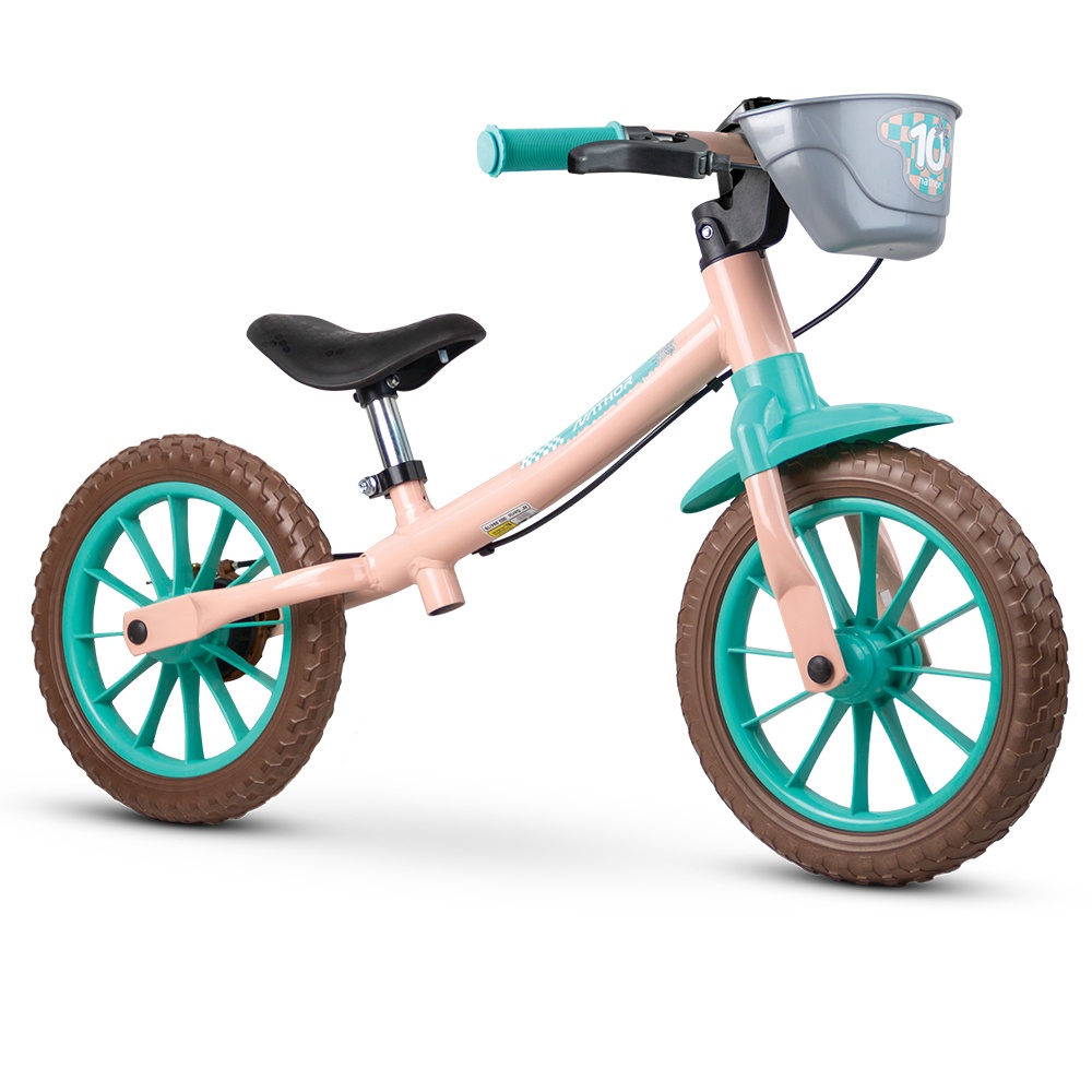Bicicleta Aro 12 Balance Equilíbrio Sem Pedal Treinamento Love com Cestinho Infantil Nathor