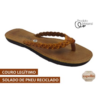 Chinelo Feminino Cabedal e Palmilha Couro Legítimo Antialergênico Solado Antiderrapante REF 41