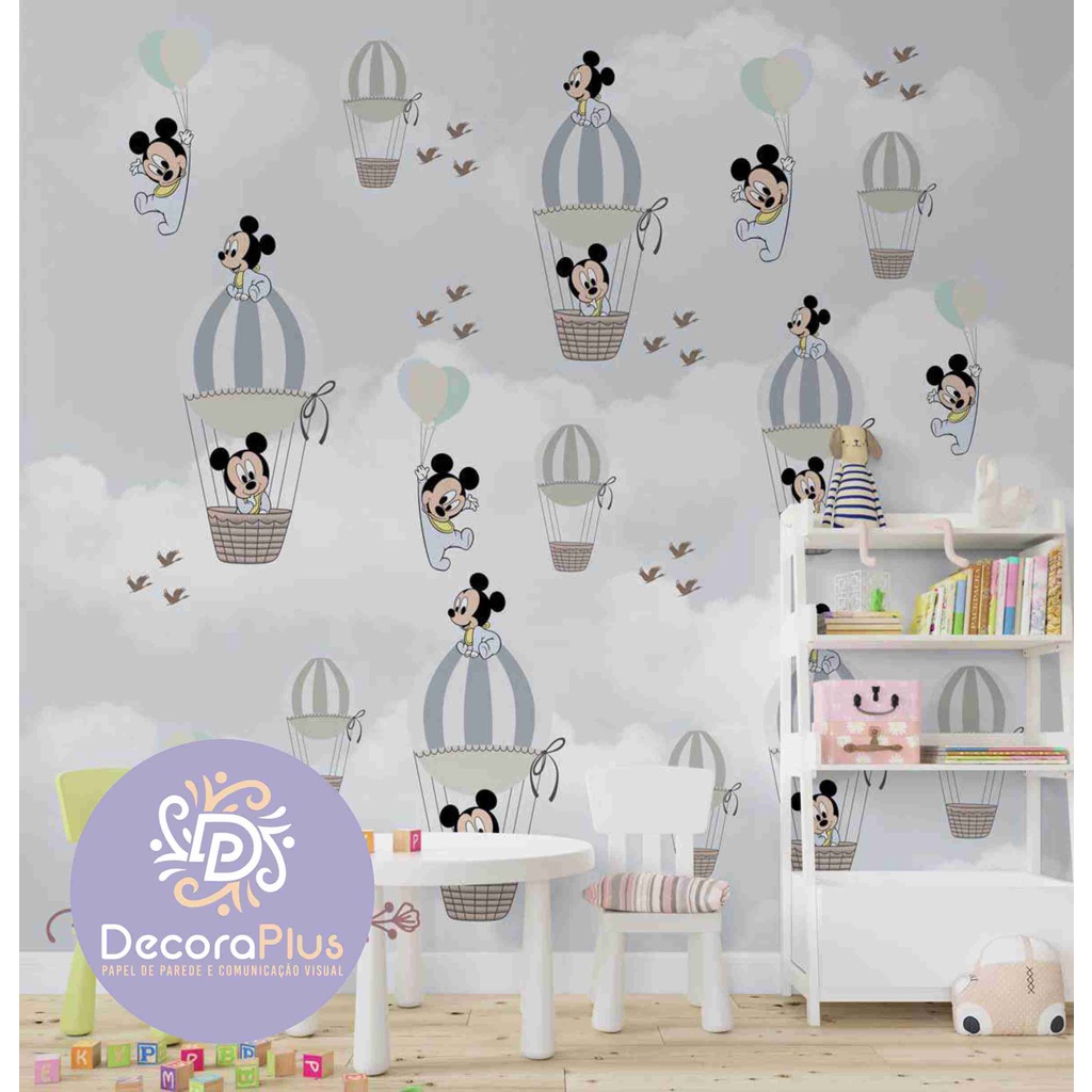 Papel De Parede Foto Mural Inteira Personalizado Infantil Balão Mágico Aviãozinho Disney Mickey