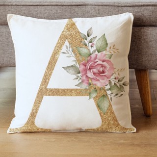 Capas de Almofada Iniciais Glitter Dourado Flores A-Z