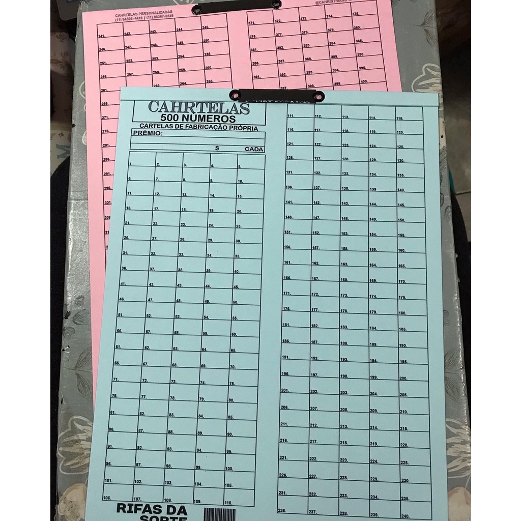 Cartela de rifa 500 números pct com 1 unidade em Oferta na Shopee