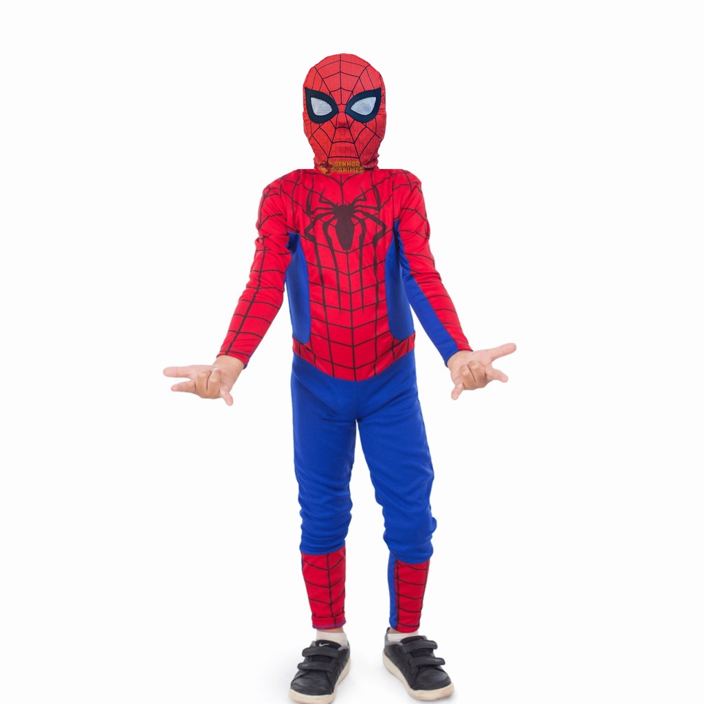 Fantasia Infantil Homem Aranha + Máscara Tecido Pano | Homem Aranha Roupa Infantil Spider Man