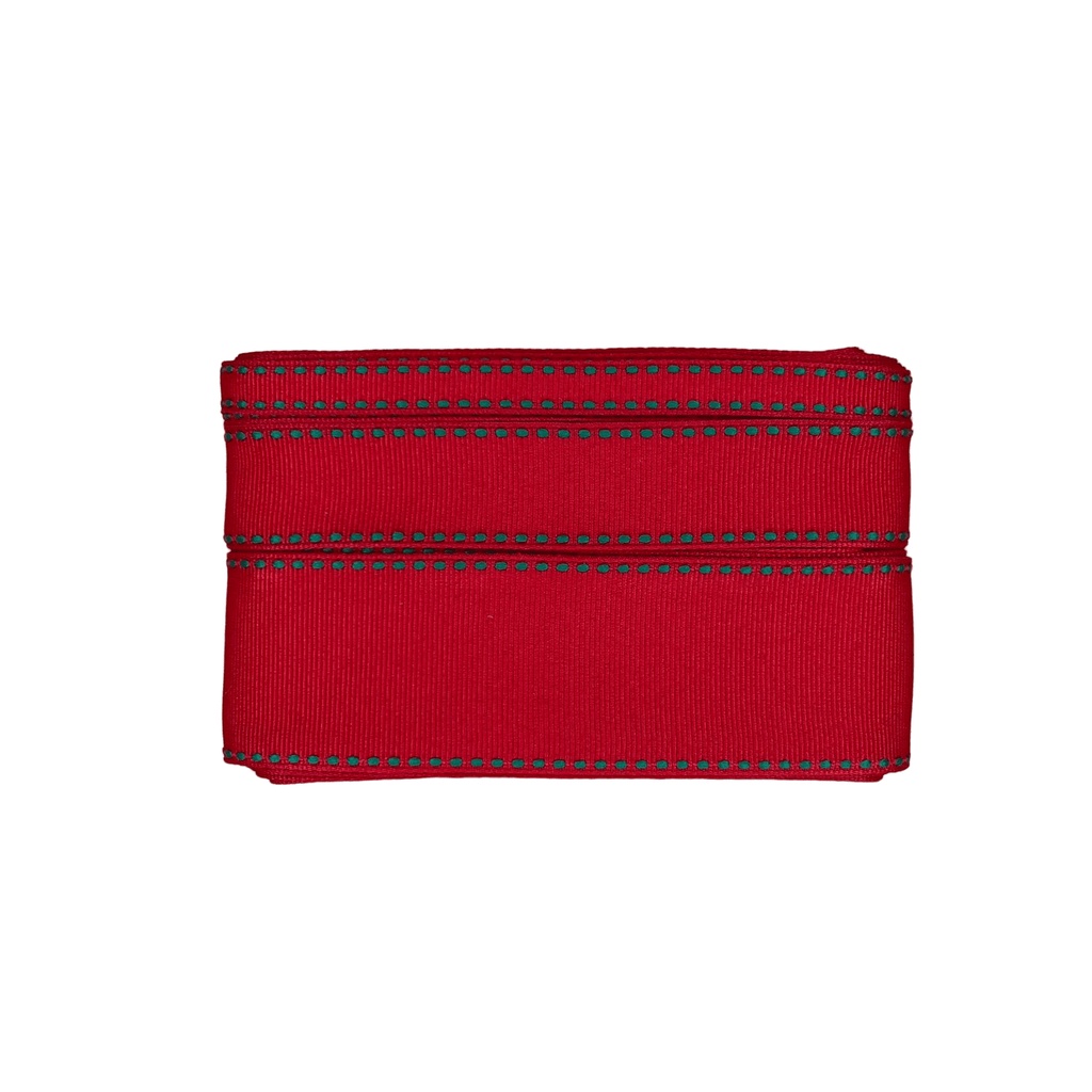 Kit de Fita Yama (Pespontada) Cor 250/587 Vermelho II Pesponto Verde - 3 metros de cada