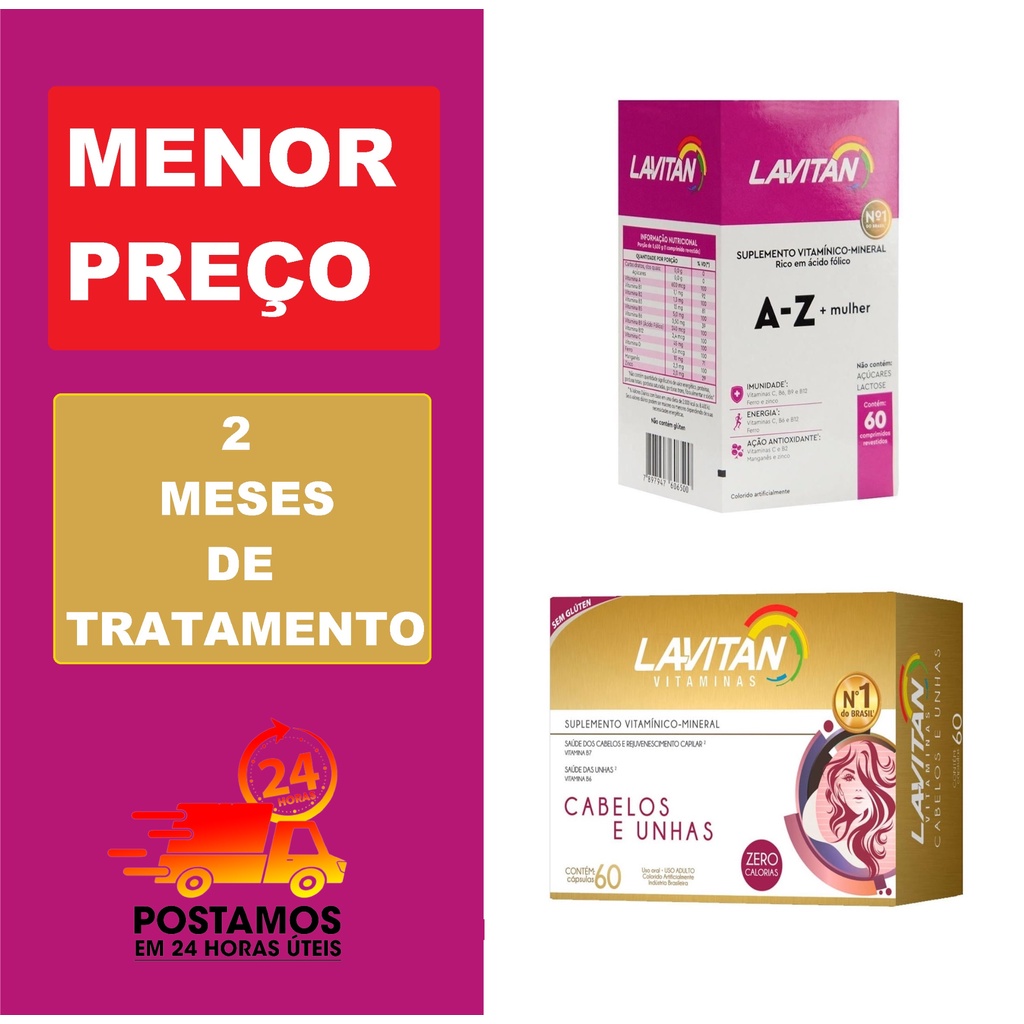 Kit Vitaminas para Mulher 1 Lavitan Hair 60 Cps + 1 Lavitan A - Z Mulher 60 Cps