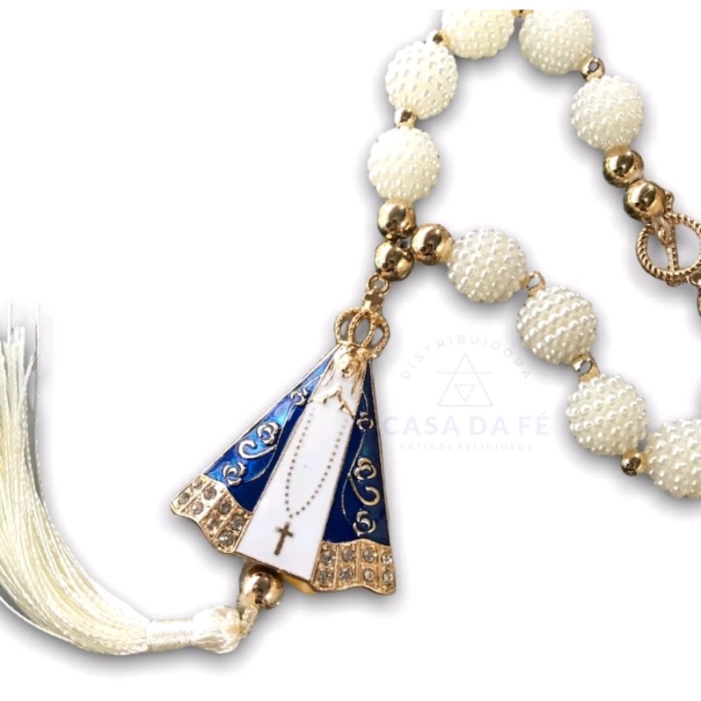 Kit C/12 Adorno Dezena Nossa Senhora Aparecida Strass Pérola Amora Branca Pêndulo P/ Porta, Automóvel, Retrovisor Carro, Parede