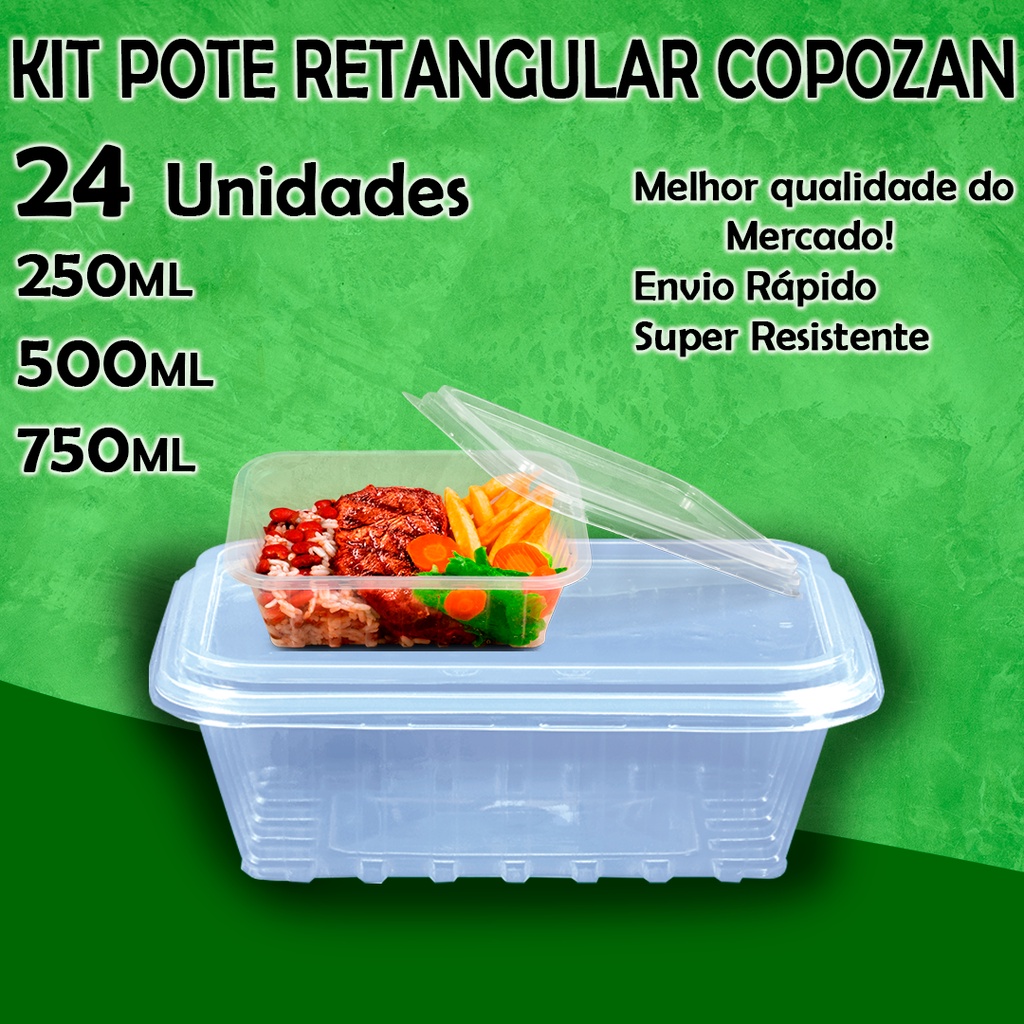 24un Pote Marmita Descartável 250ml /500ml / 750ml / Fitness Fit Freezer Microondas dieta Copozan