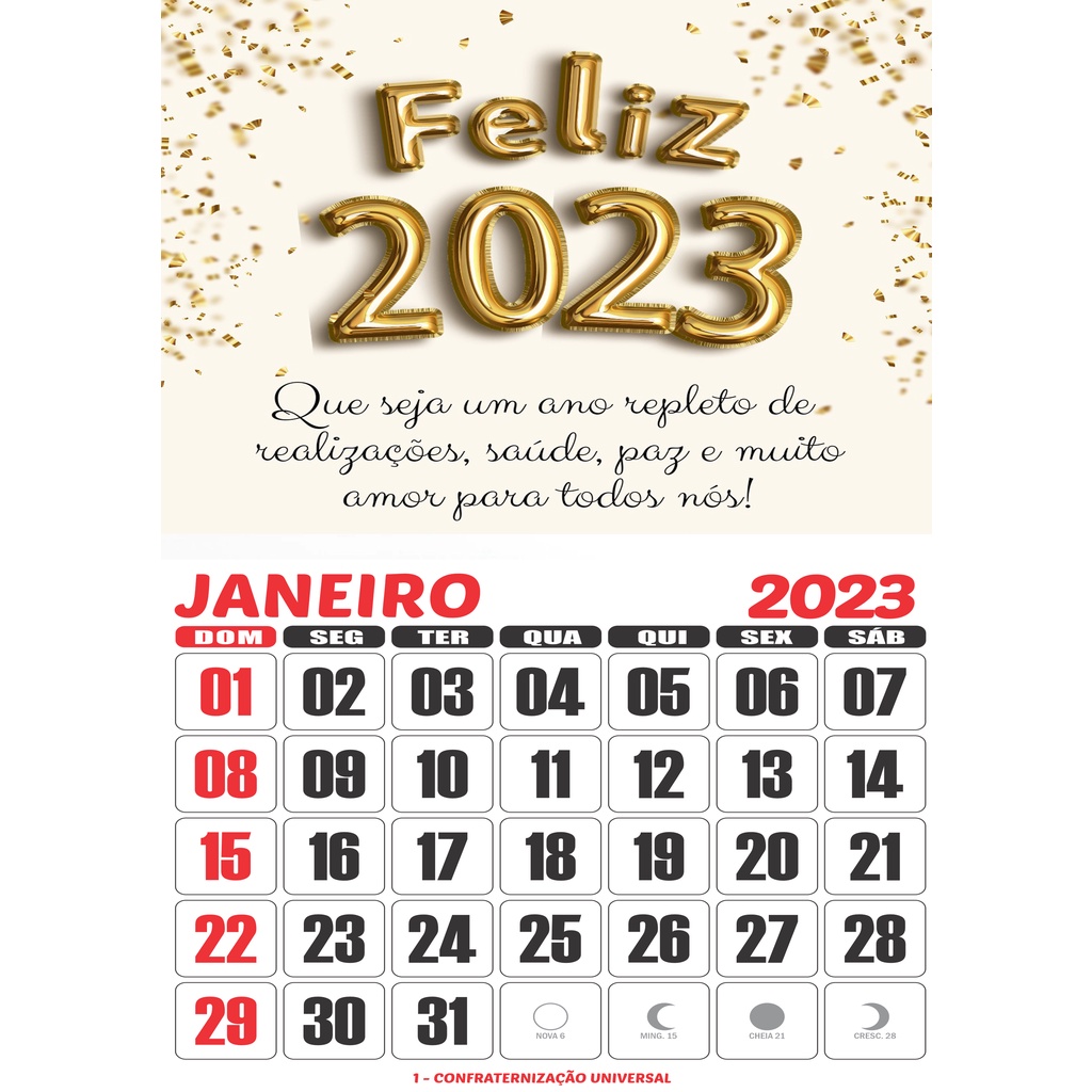 Calendáriofolhinha De Parede 2023 Com Mensagem Números Grandesferiadosfases Da Lua 0634