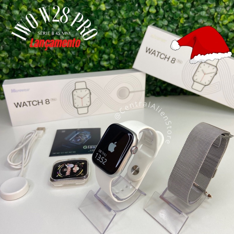 Smartwatch IWO W28 PRO Série 8 TELA INFINITA 2 Pulseiras + Case + Película