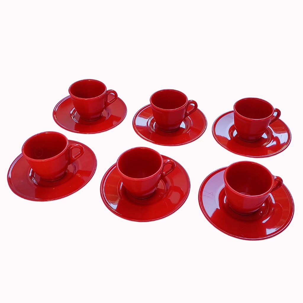 Kit 6 Xícaras Café Com Pires Acrílica - Cor Vermelha — imagem 2 de 2