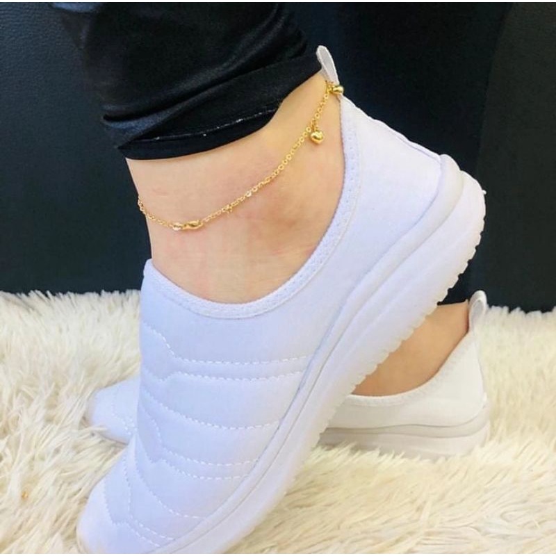 Tênis Meia Feminino - Tenis Feminino Calce Fácil Leve e Confortável cor Branco