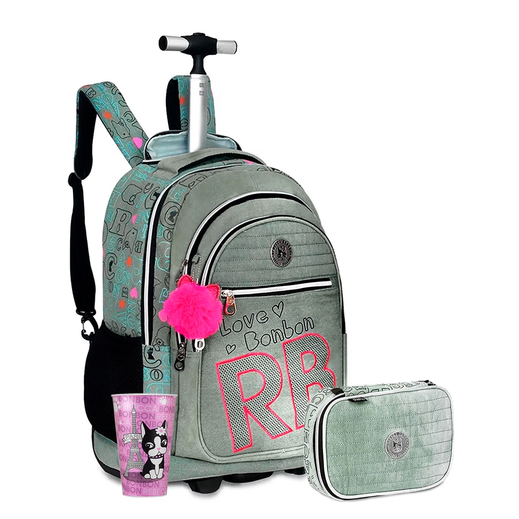 Conjunto Escolar Rebecca Bonbon Mochila Carrinho E Estojo Fashion e Rebecca Bonbon RB3163