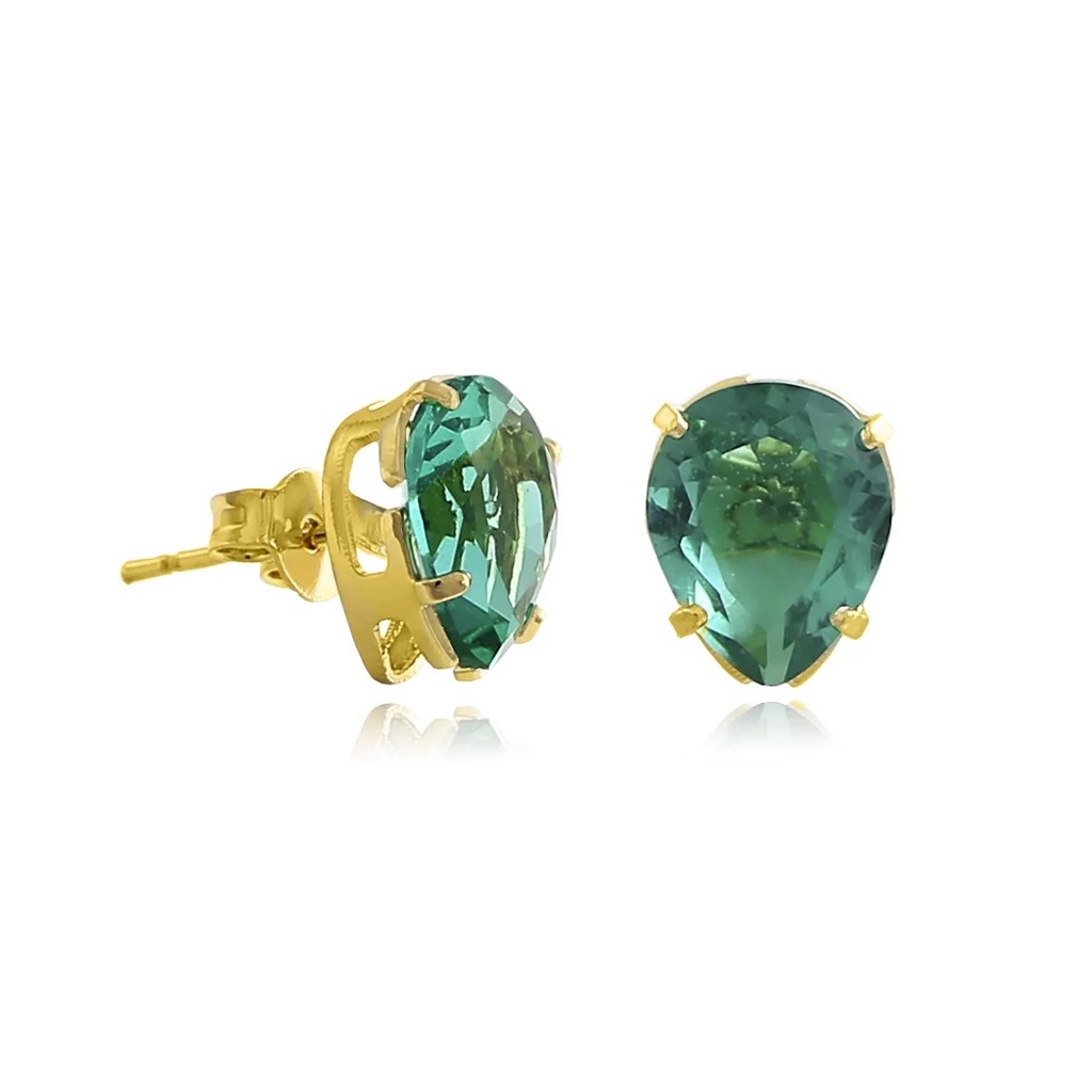 Brinco Gota Pedra Acrílica Lapidada  - Folheado a Ouro 18K  - cor verde  - Semijoia Antialérgica