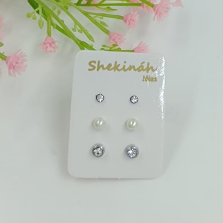 Trio de Brincos Micro Zircônias e Pérolas  302273 em Oferta na Shopee