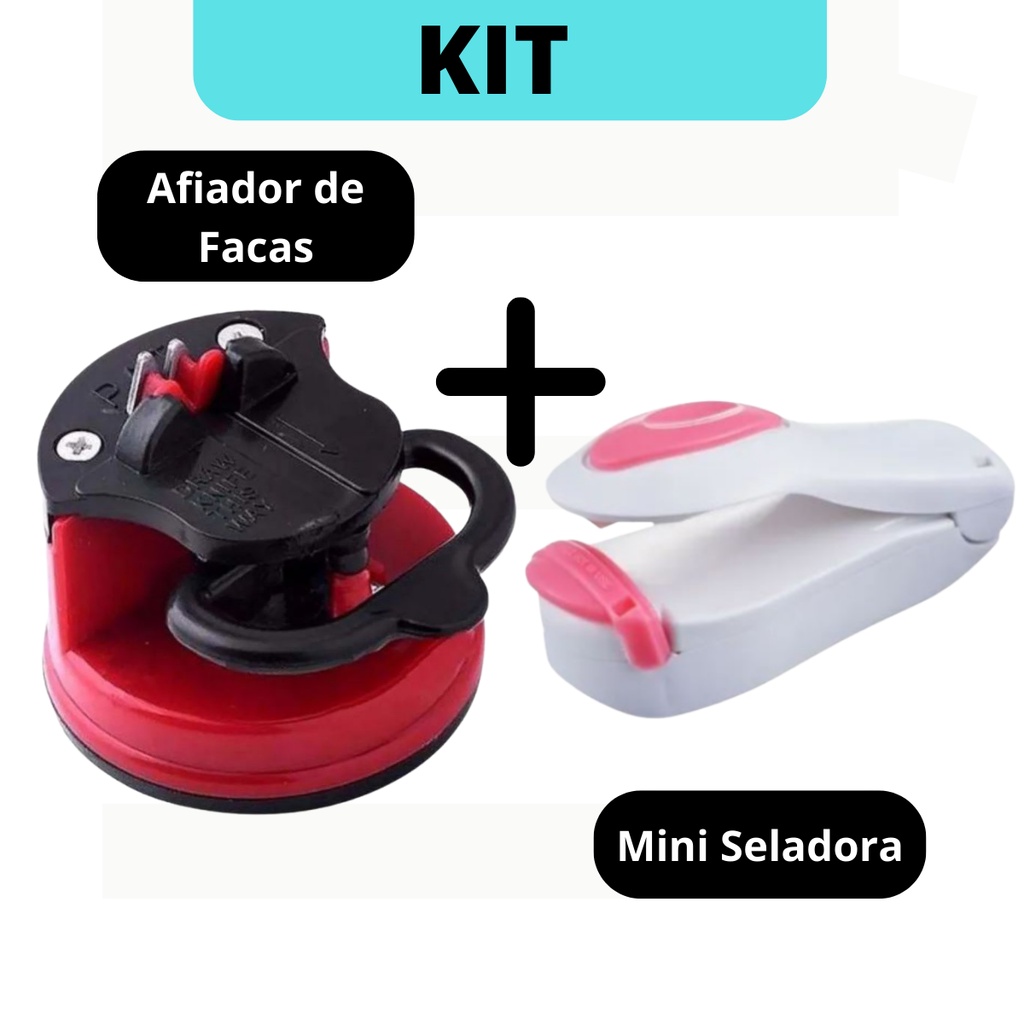 Kit Mini Seladora de Sacos e Afiador de Facas com ventosas