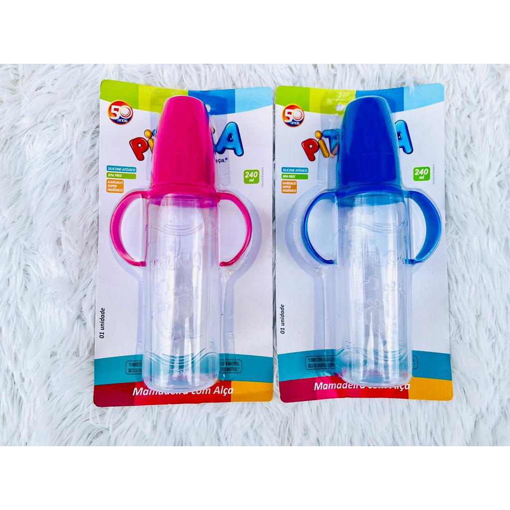 Mamadeira Pituca 240ml Bico Achatado c/ Alça em Oferta na Shopee