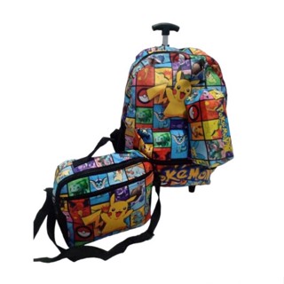 Kit Mochila Escolar Pokemon Com Rodinhas+ Toalhinha