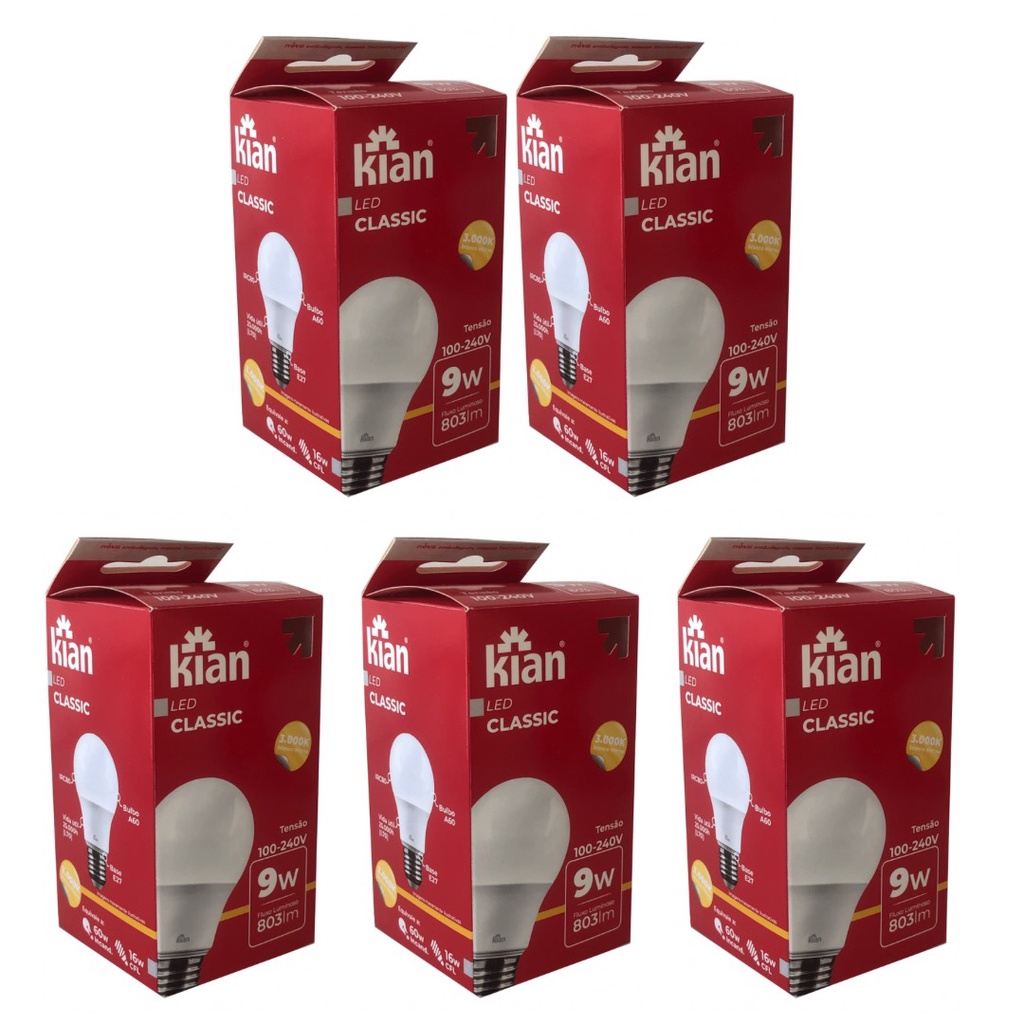 Kit 5 Lampada LED 9w Amarela 3000K Bivolt Economica em Oferta na Shopee