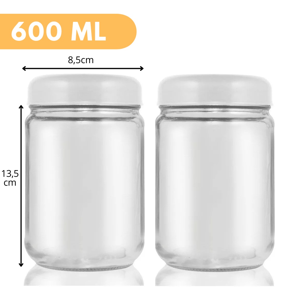 5 Potes 600 Ml Vidro Boca Larga Andino Salada Bolo Berlim Tampa Plástico