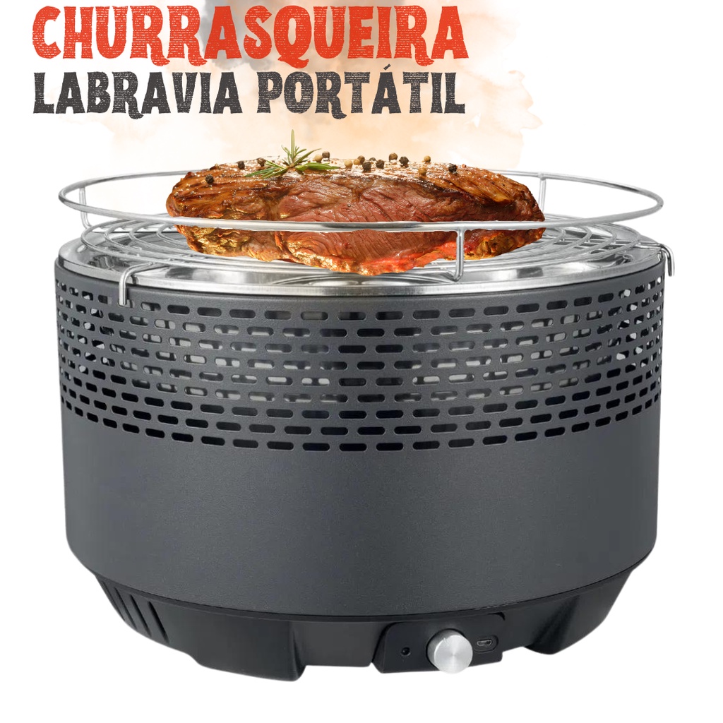 "Lançamento" Churrasqueira À Carvão Portátil Rauz- Ideal Ambientes Internos e Externos - Com Ventilador Para Controlar A Temperatura - Carregamento com Pilha ou Usb